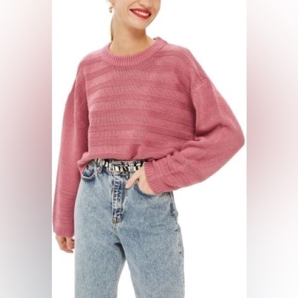 Top­shop Ot­toman Cropped Jumper Women's Pink Stripe Crop Sweater Size 6 Small